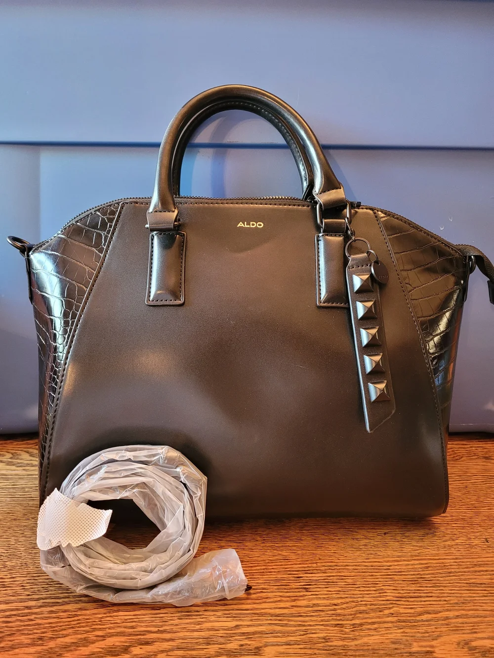 ALDO Black Structured Satchel Bag New Faux Leather Purse Tote
